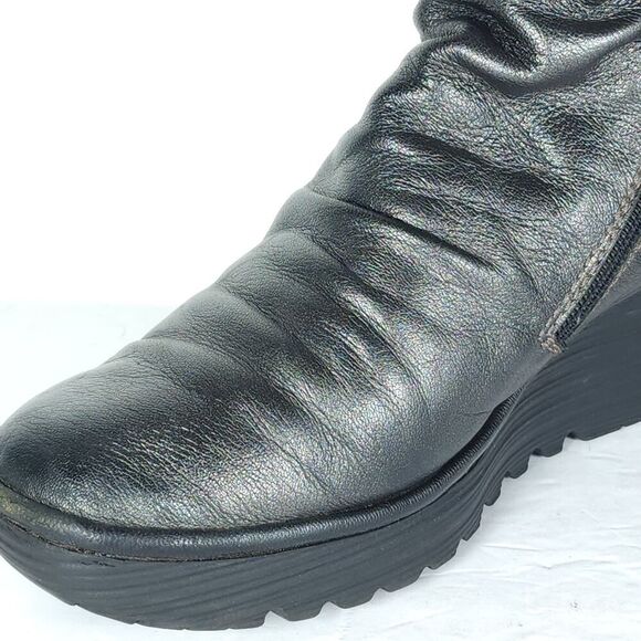 Fly London Womens Yust US9,5 EU40 Metallic Gray Leather Zip Wedge Riding Boots - Picture 14 of 16